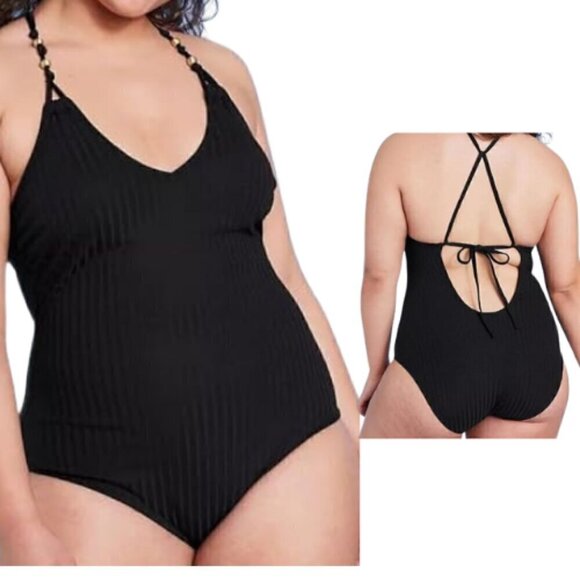 68.🆕XL Size 16  Shade & Shore  Ribbed Bead Knot Detail  Swimsuit - Picture 1 of 4